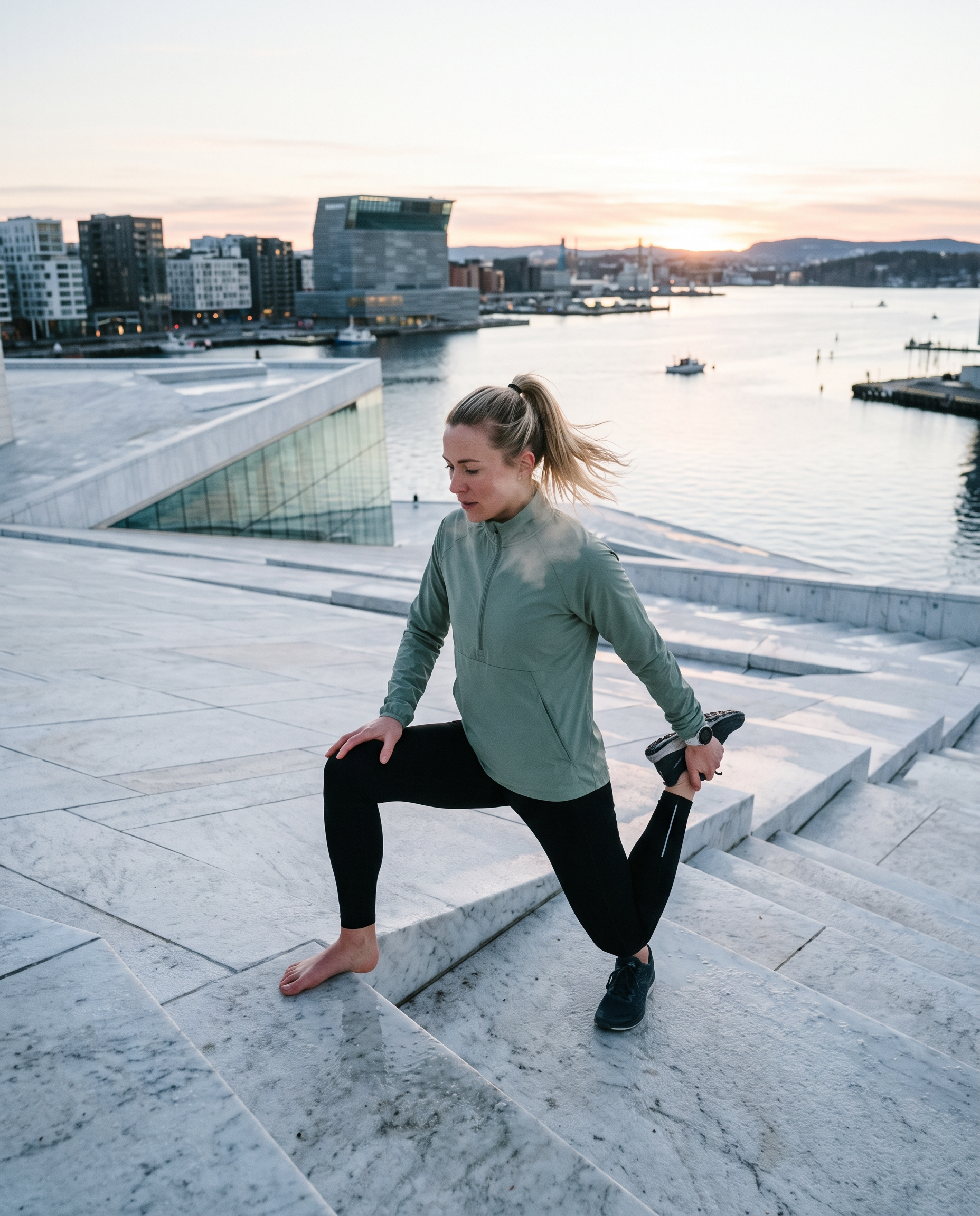 Morning stretch at the Oslo Opera House